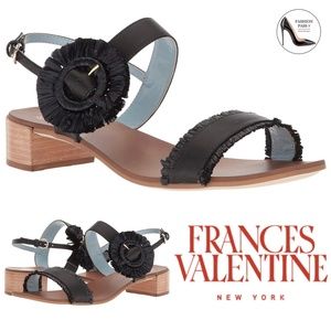 Frances Valentine Joy Block Chunky Heel Black Leather Ankle Strap Sandals Pumps